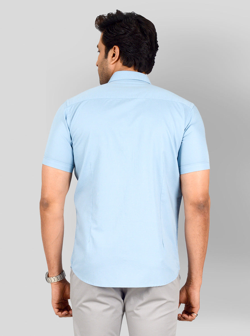 Sky Blue Self Textured Smart Fit Casual Shirt | Greenfibre