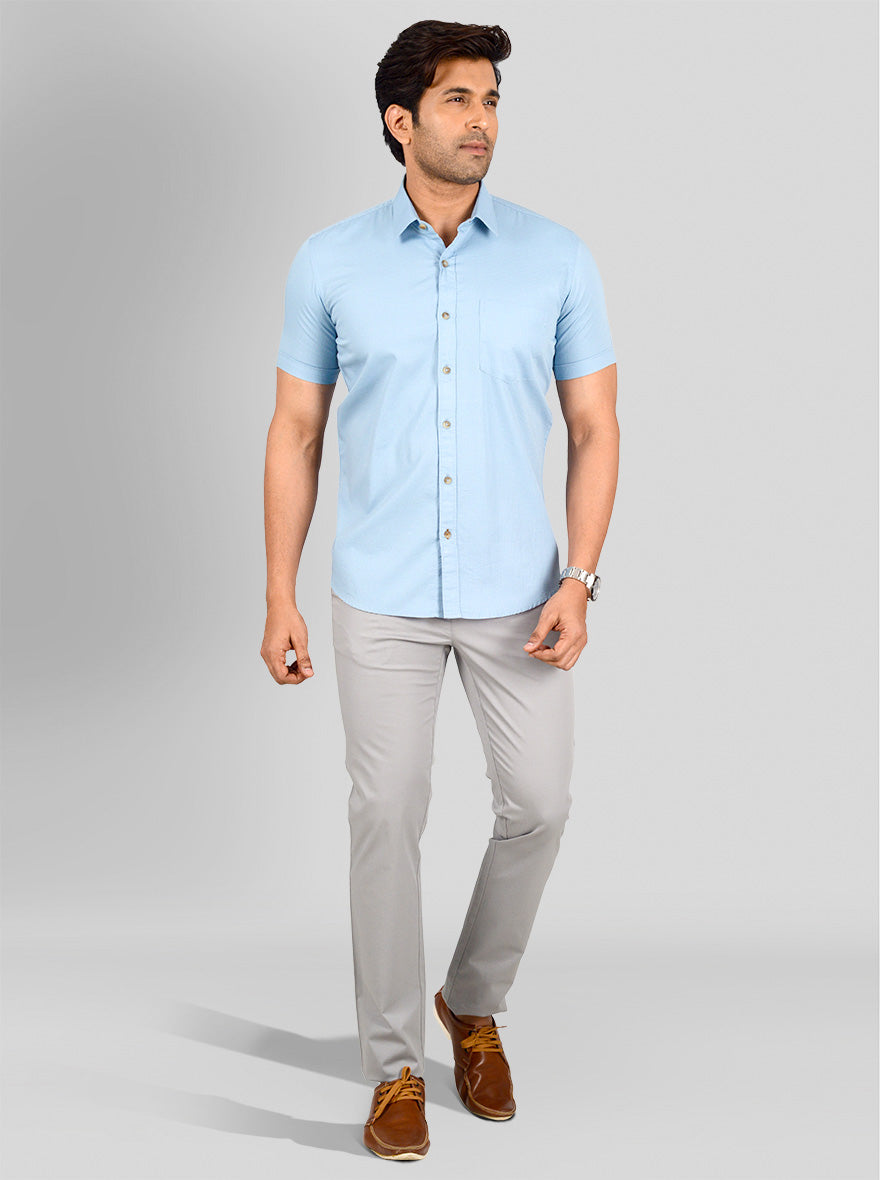 Sky Blue Self Textured Smart Fit Casual Shirt | Greenfibre