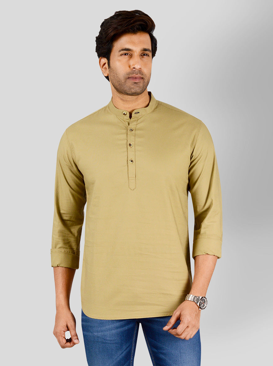 Light Khaki Self Textured Slim Fit Casual Shirt | Greenfibre