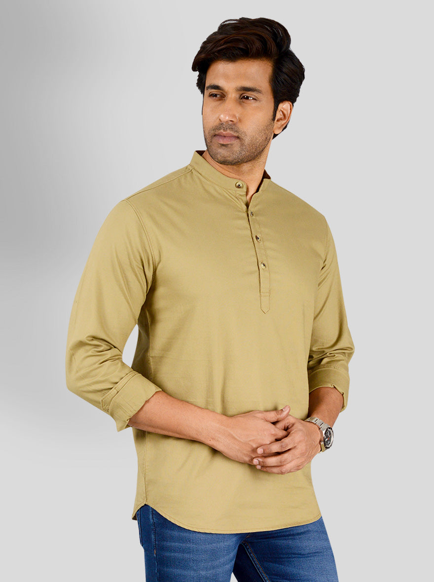 Light Khaki Self Textured Slim Fit Casual Shirt | Greenfibre