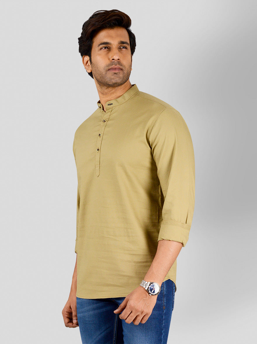 Light Khaki Self Textured Slim Fit Casual Shirt | Greenfibre