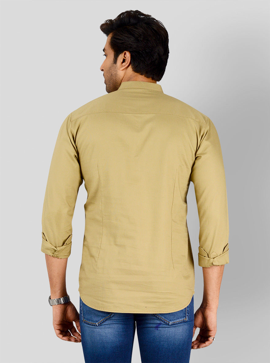 Light Khaki Self Textured Slim Fit Casual Shirt | Greenfibre