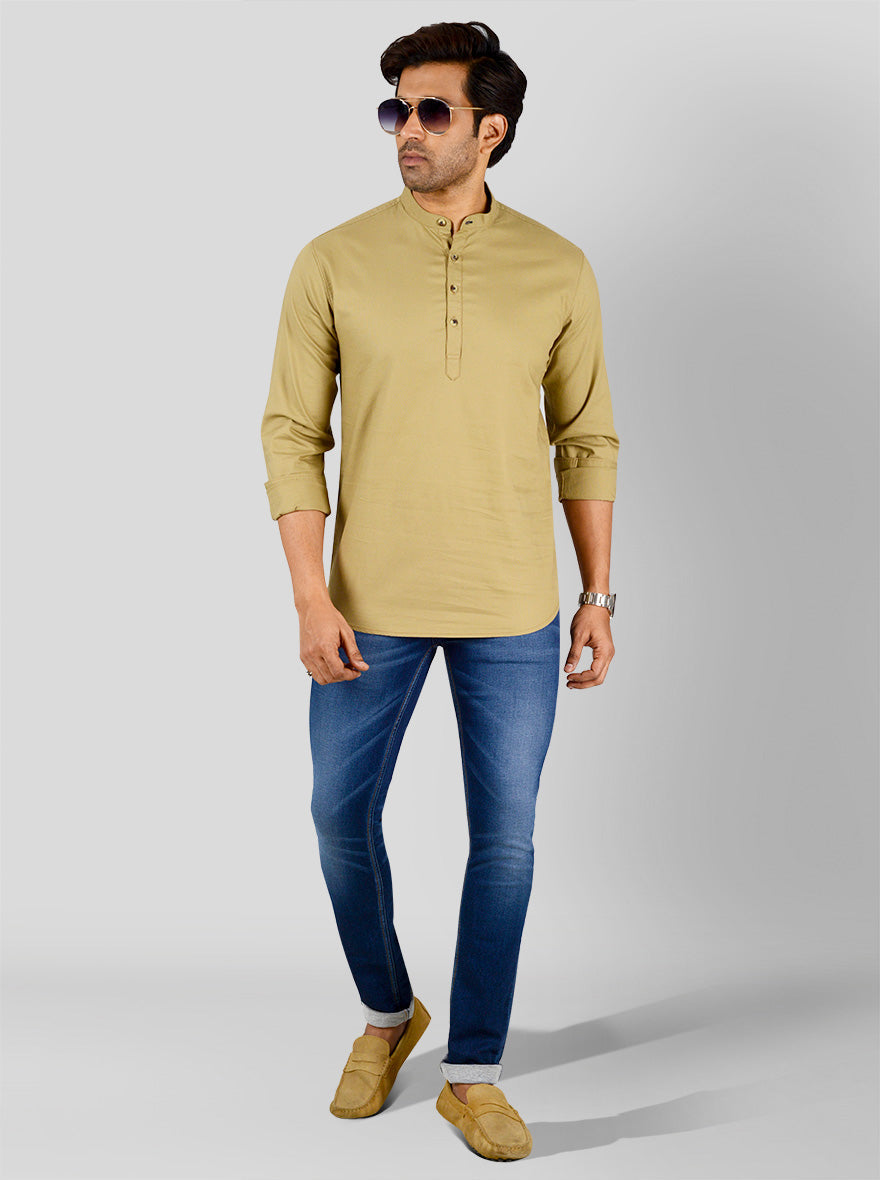 Light Khaki Self Textured Slim Fit Casual Shirt | Greenfibre