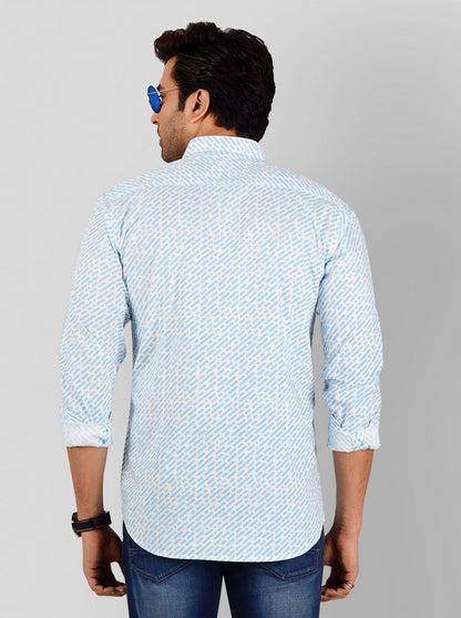 Air Blue & White Printed Slim Fit Casual Shirt | JB Sport