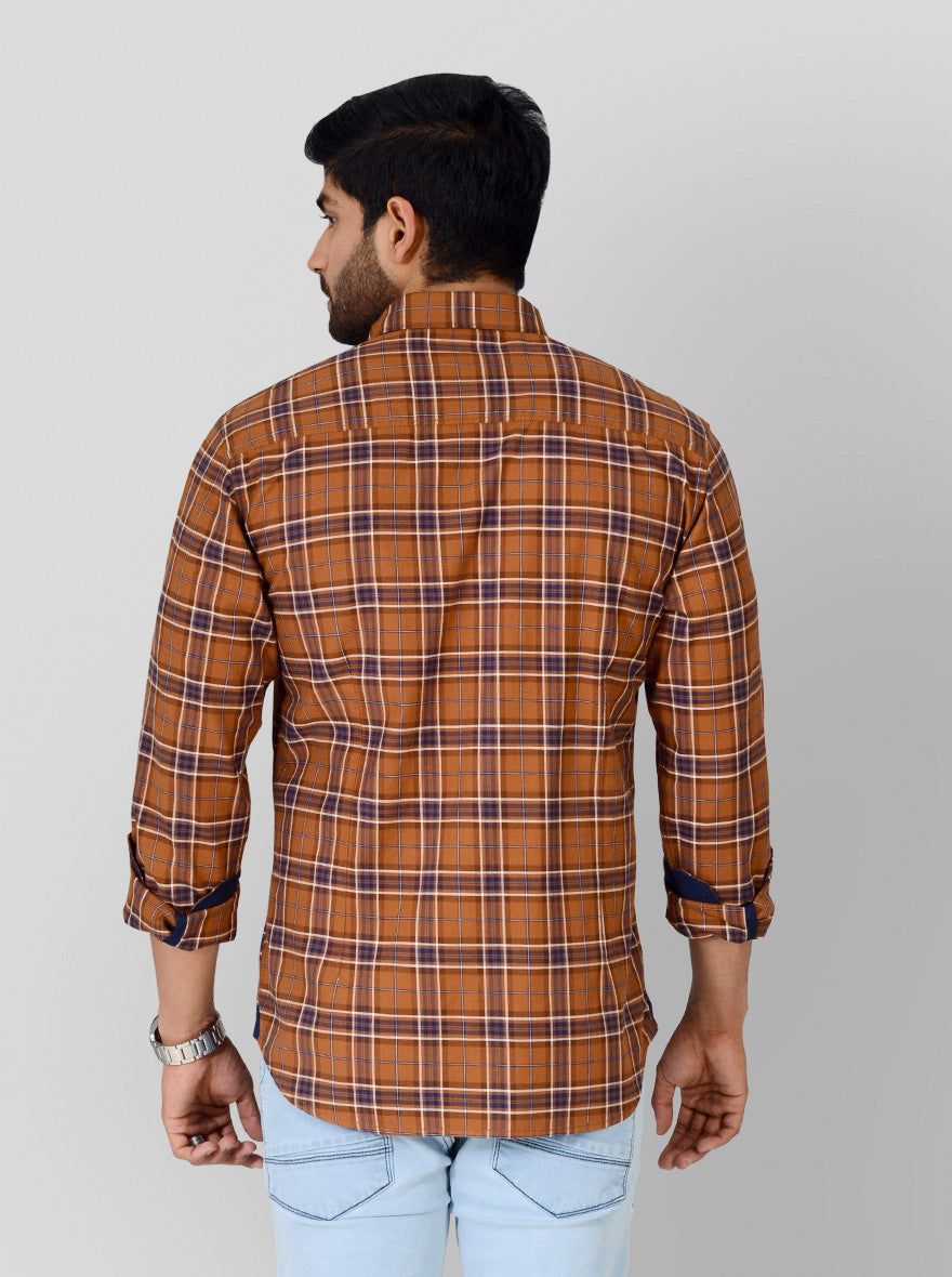 Light Brown Checked Slim Fit Casual Shirt | Greenfibre