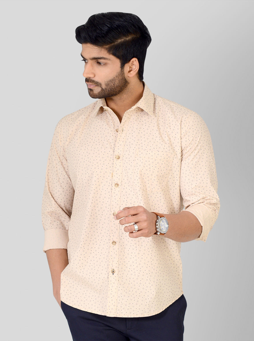 Beige Printed Smart Fit Casual Shirt | Greenfibre