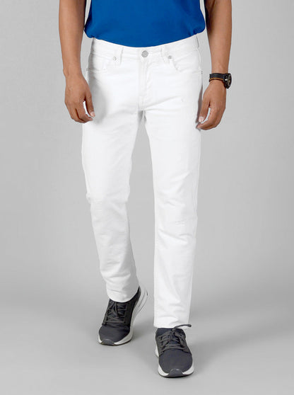 White Solid Slim Fit Jeans | JB Sport