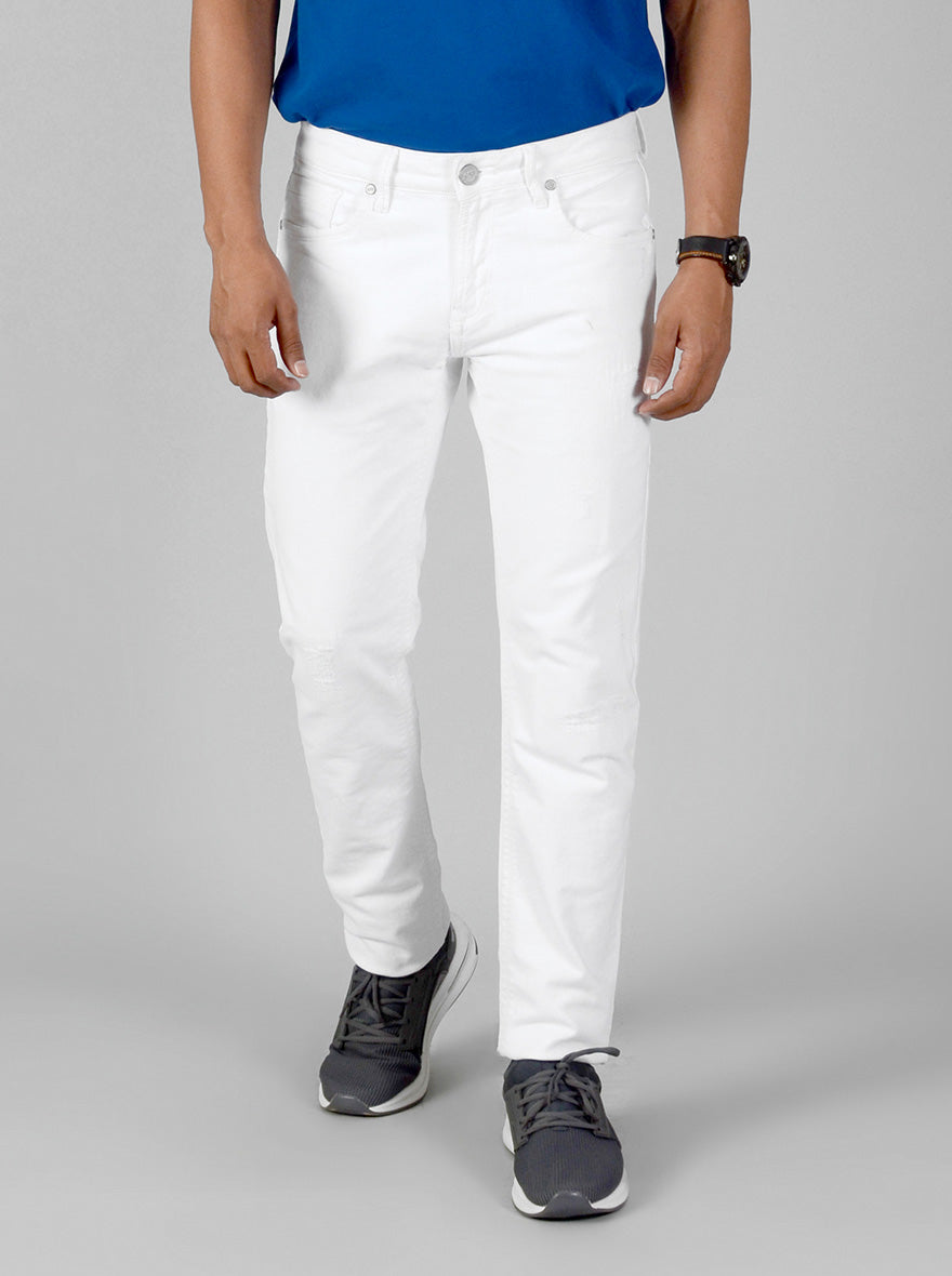 White Solid Slim Fit Jeans | JB Sport