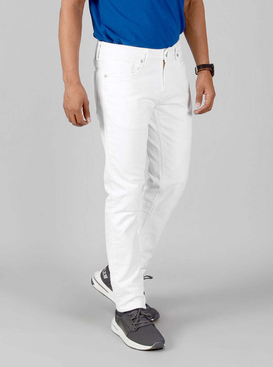 White Solid Slim Fit Jeans | JB Sport