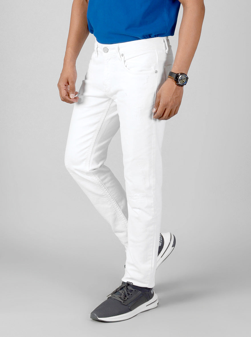 White Solid Slim Fit Jeans | JB Sport