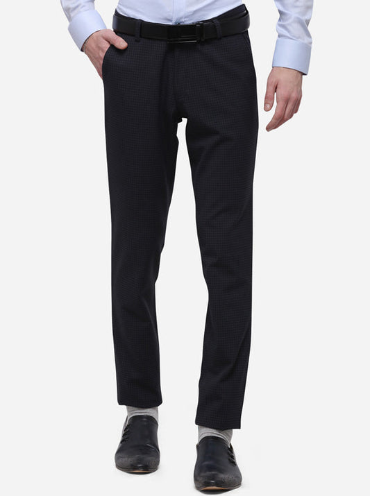 Dark Blue Checked Slim Fit Formal Trouser | JB Studio
