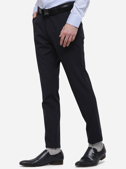 Dark Blue Checked Slim Fit Formal Trouser | JB Studio