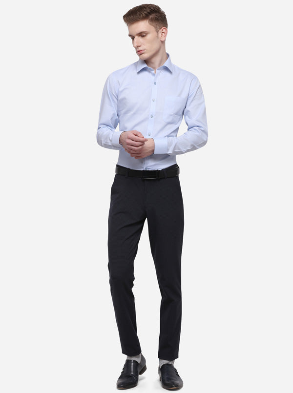 Dark Blue Checked Slim Fit Formal Trouser | JB Studio