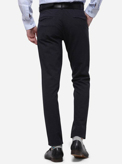Dark Blue Checked Slim Fit Formal Trouser | JB Studio