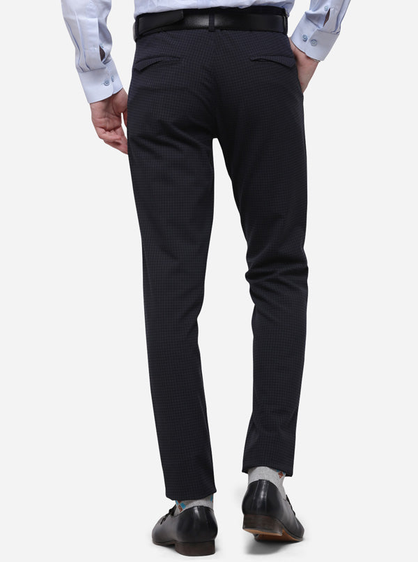 Dark Blue Checked Slim Fit Formal Trouser | JB Studio