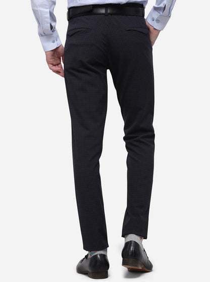 Dark Blue Checked Slim Fit Formal Trouser | JB Studio