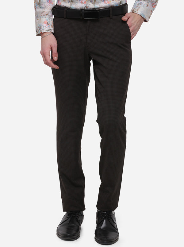 Brown Checked Slim Fit Formal Trouser | JB Studio