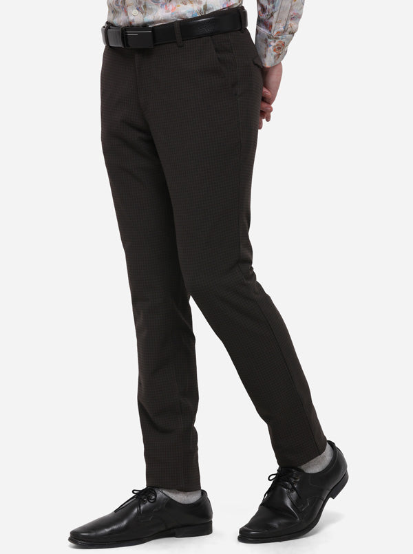 Brown Checked Slim Fit Formal Trouser | JB Studio