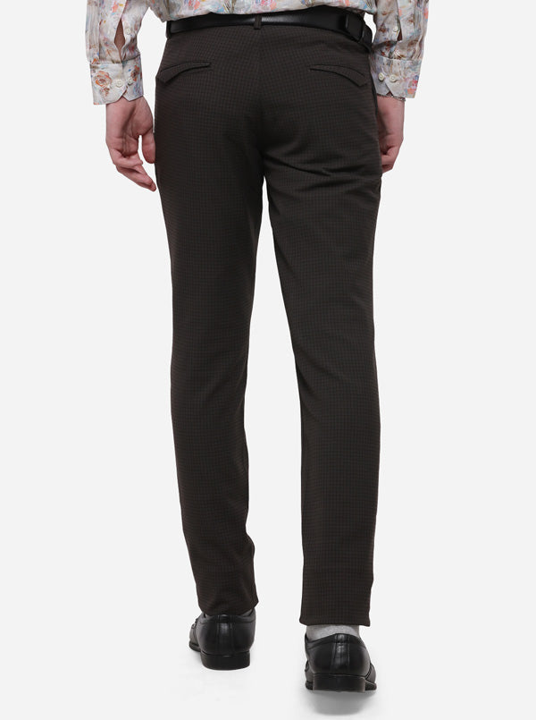 Brown Checked Slim Fit Formal Trouser | JB Studio