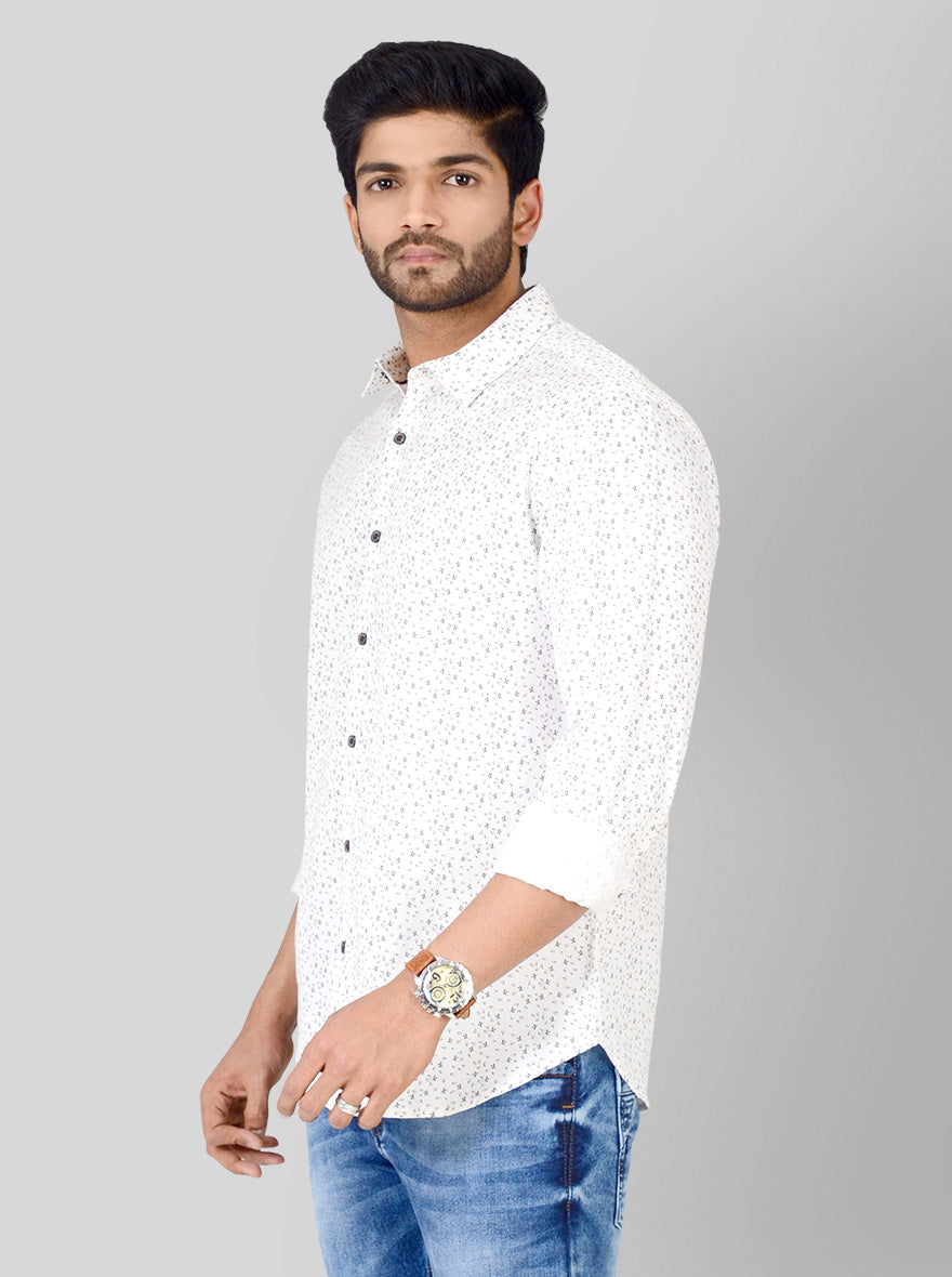 Vanilla White Printed Slim Fit Casual Shirt | Greenfibre