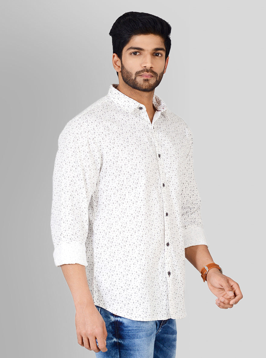 Vanilla White Printed Slim Fit Casual Shirt | Greenfibre