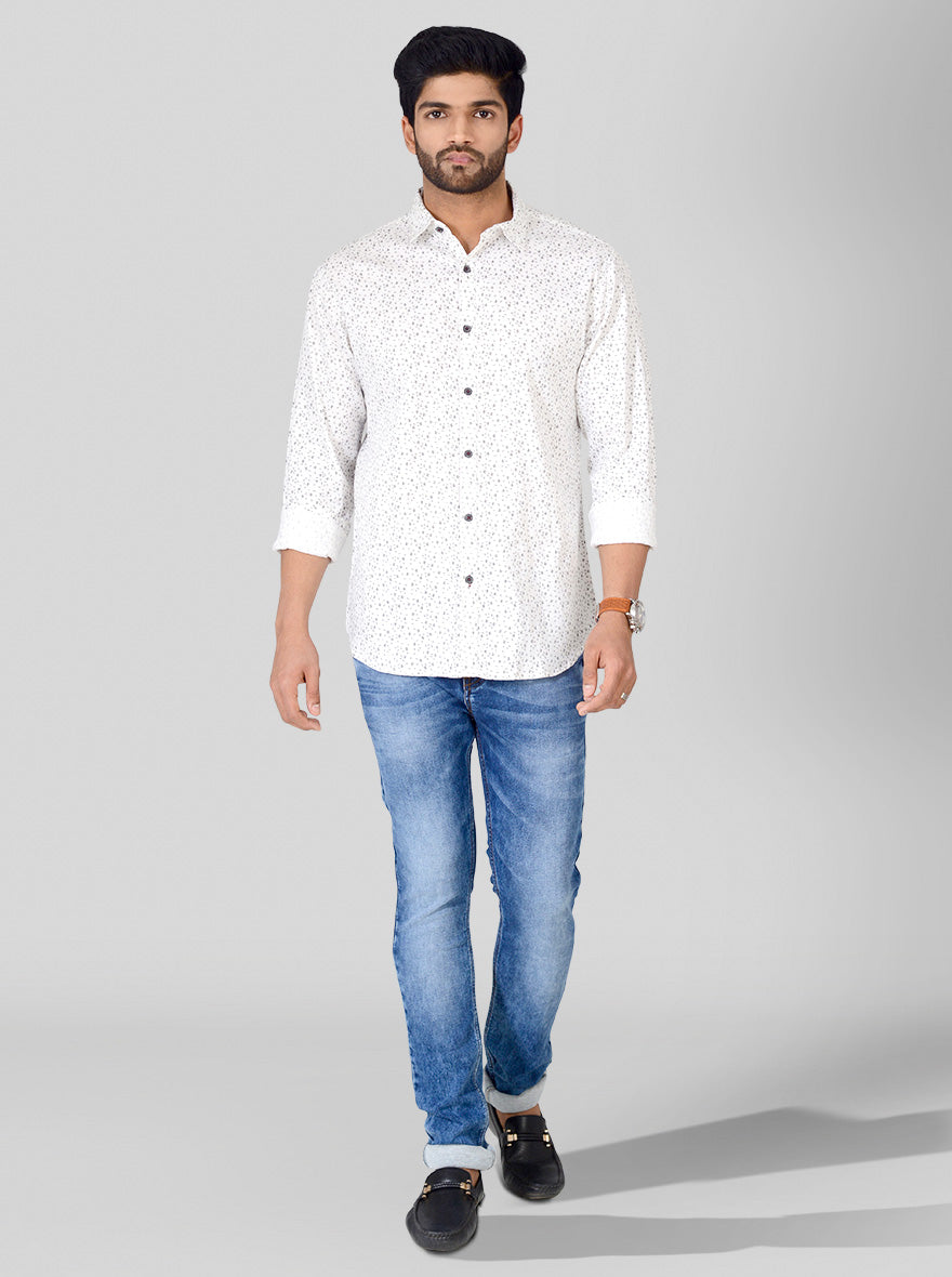 Vanilla White Printed Slim Fit Casual Shirt | Greenfibre