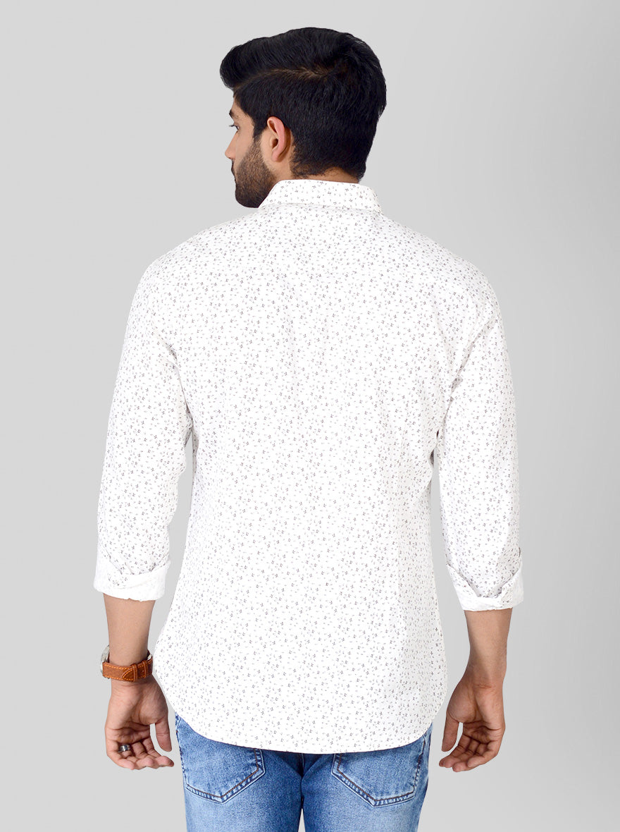 Vanilla White Printed Slim Fit Casual Shirt | Greenfibre