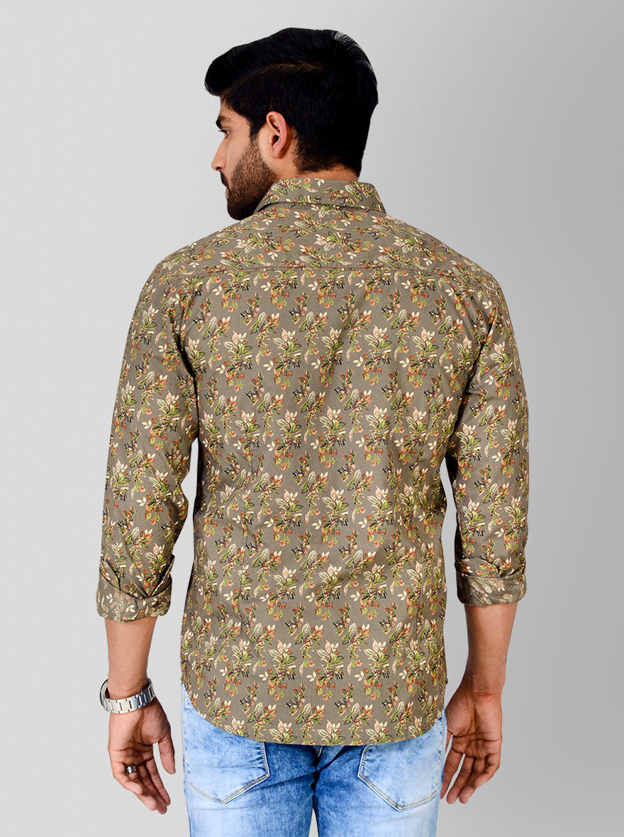 Dull Brown Printed Slim Fit Casual Shirt | Greenfibre