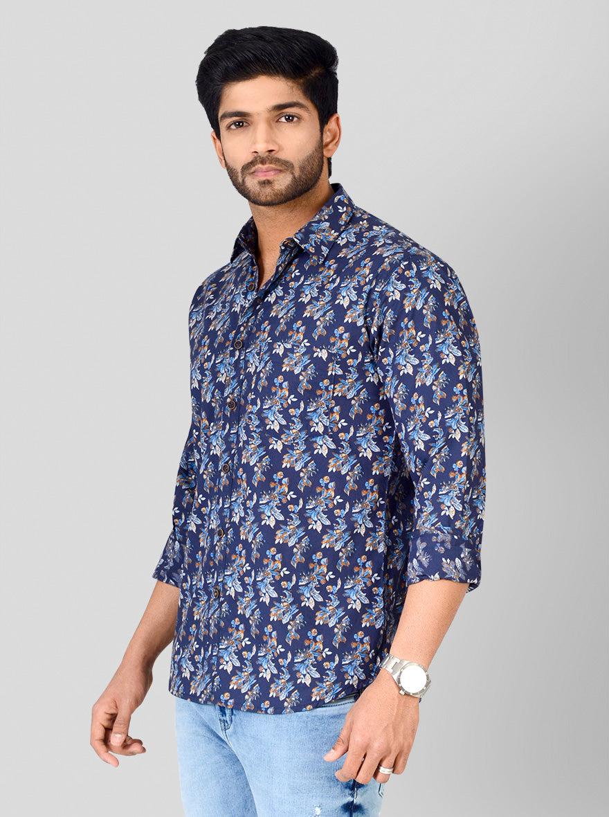 Metal Blue Printed Slim Fit Casual Shirt | Greenfibre