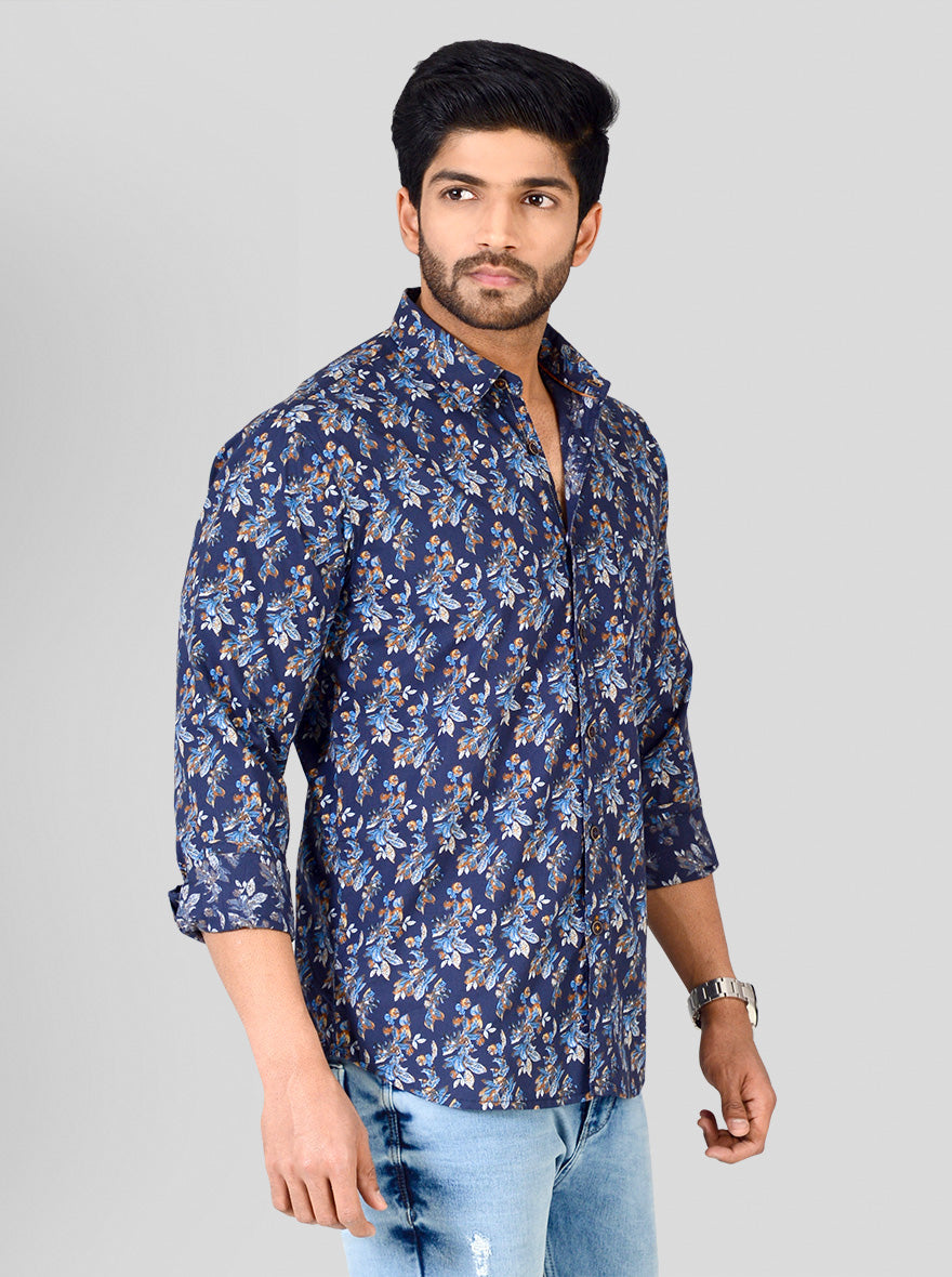 Metal Blue Printed Slim Fit Casual Shirt | Greenfibre