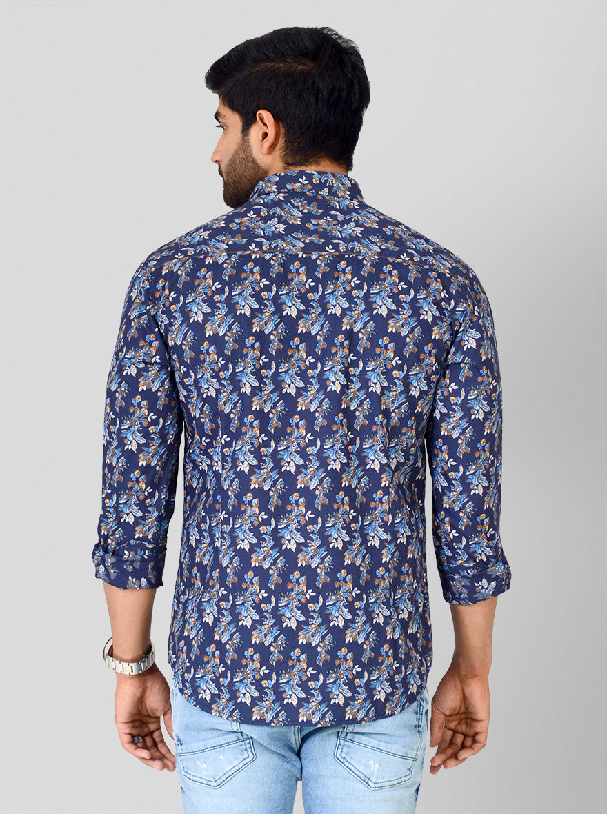 Metal Blue Printed Slim Fit Casual Shirt | Greenfibre