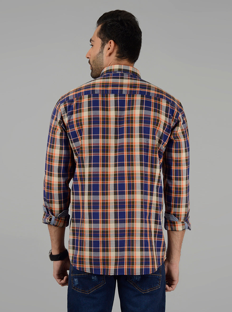 Victoria Blue Checked Slim Fit Casual Shirt | Greenfibre