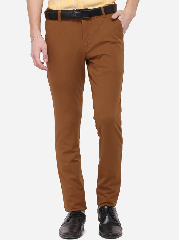 Brown Solid Slim Fit Formal Trouser | JB Studio