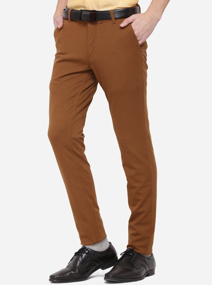 Brown Solid Slim Fit Formal Trouser | JB Studio