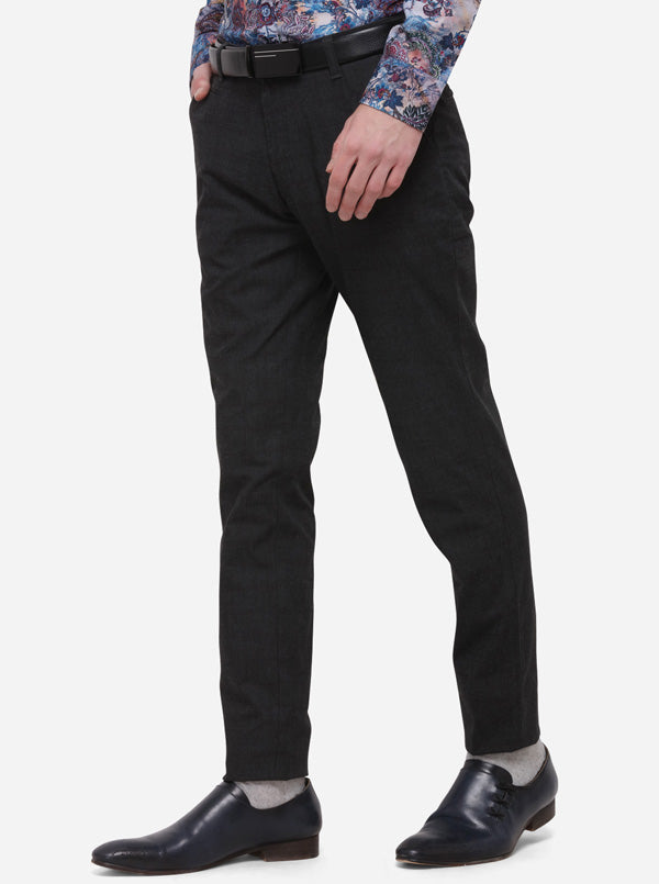 Black Checked Slim Fit Formal Trouser | JB Studio