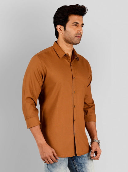 Tobacco Brown Self Textured Slim Fit Casual Shirt | JB Sport