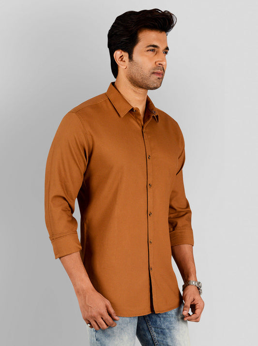 Tobacco Brown Self Textured Slim Fit Casual Shirt | JB Sport