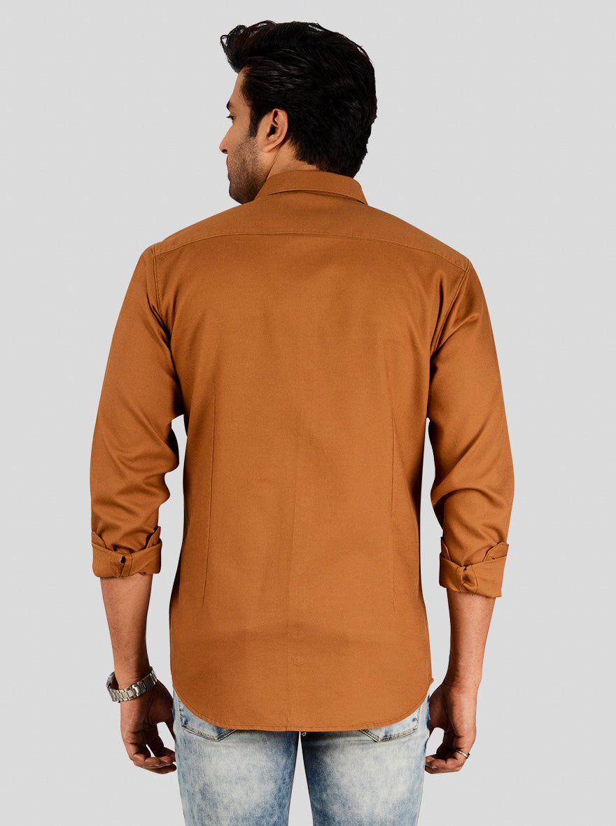 Tobacco Brown Self Textured Slim Fit Casual Shirt | JB Sport