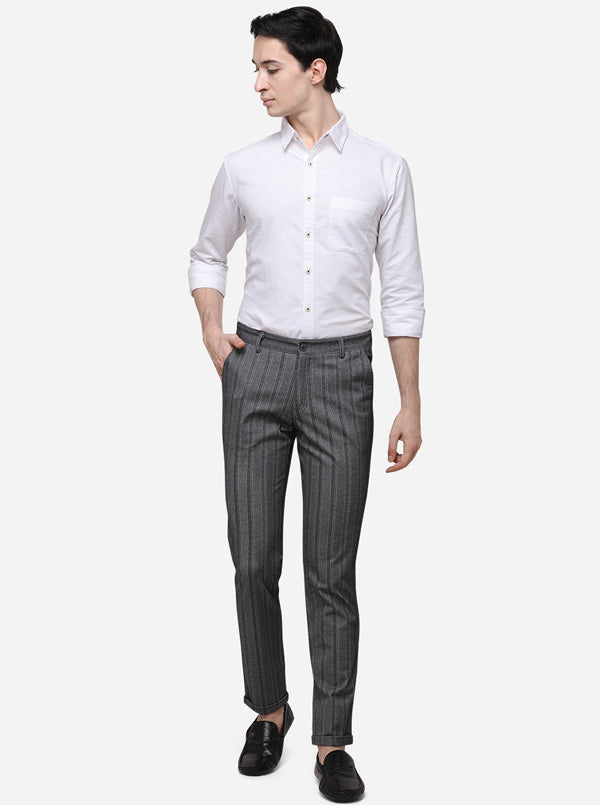 Grey Striped Venice Fit Casual Trouser | JadeBlue Sport