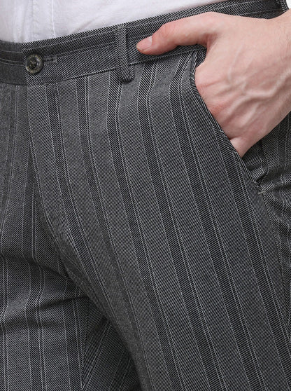 Grey Striped Venice Fit Casual Trouser | JadeBlue Sport