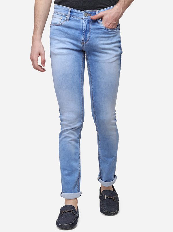 Light Blue Slim Fit Solid Jeans | JB Sport