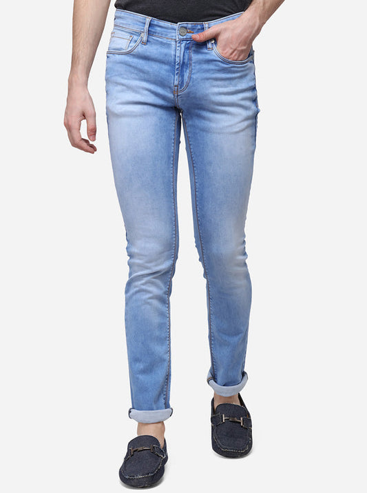 Light Blue Slim Fit Solid Jeans | JB Sport