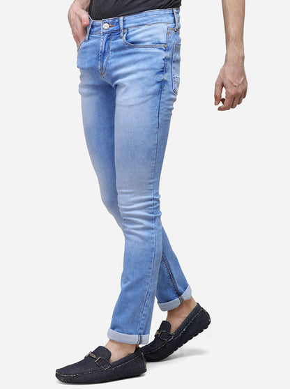 Light Blue Slim Fit Solid Jeans | JB Sport