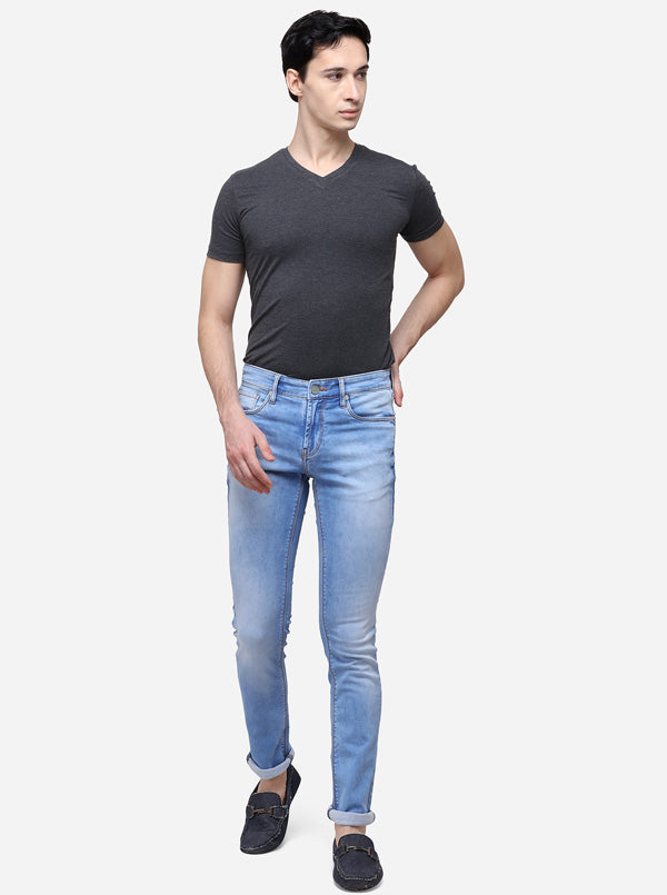 Light Blue Slim Fit Solid Jeans | JB Sport