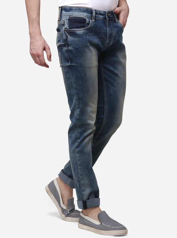 Dark Blue Slim Fit Solid Jeans | JB Sport