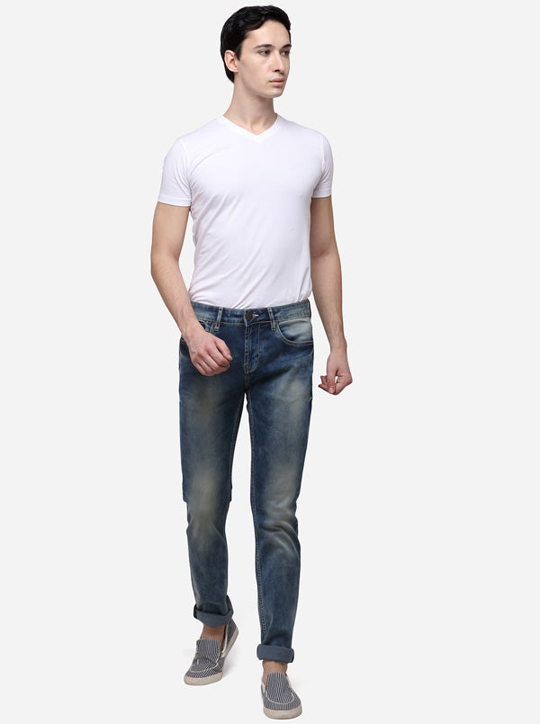 Dark Blue Slim Fit Solid Jeans | JB Sport