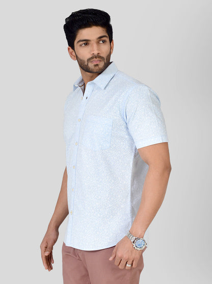 Pastel Blue Printed Tailored Fit Casual Shirt | JB Sport