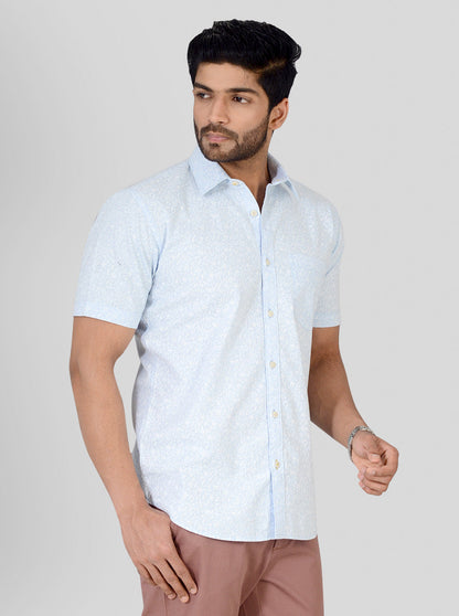Pastel Blue Printed Tailored Fit Casual Shirt | JB Sport
