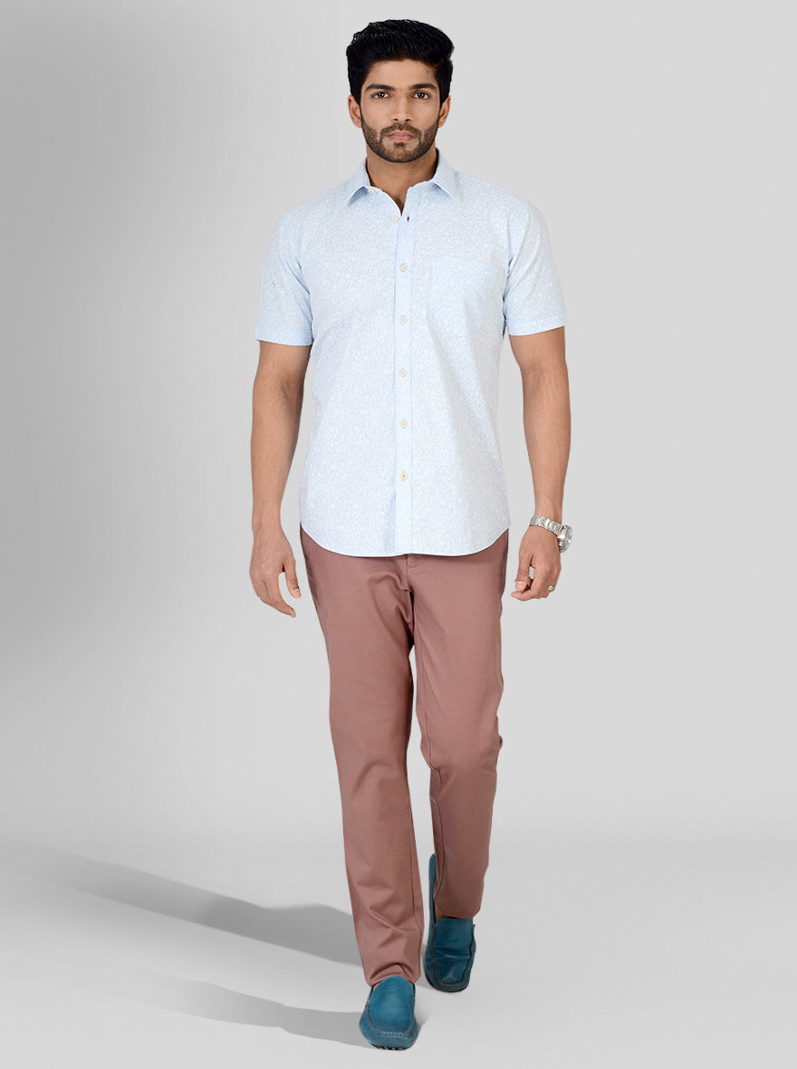 Pastel Blue Printed Tailored Fit Casual Shirt | JB Sport