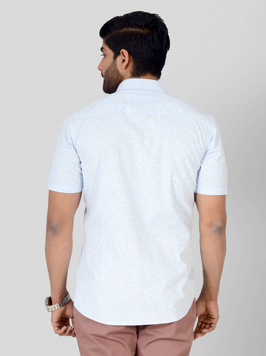 Pastel Blue Printed Tailored Fit Casual Shirt | JB Sport